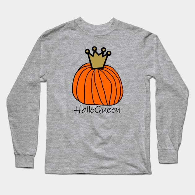 Halloween Pumpkin Queen Halloqueen Long Sleeve T-Shirt by ellenhenryart